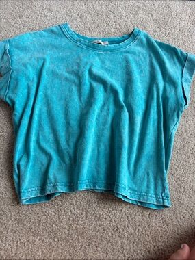 Zenana Outfitters Teal Washed Boxy Crop Tee